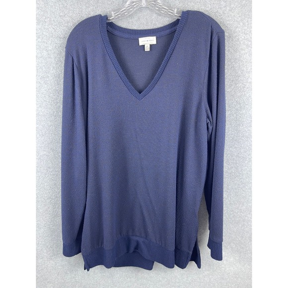Lucky Brand Sweater Men' L Blue V Neck Long Sleeve Tight Knit Fall Winter Casual - Picture 1 of 8